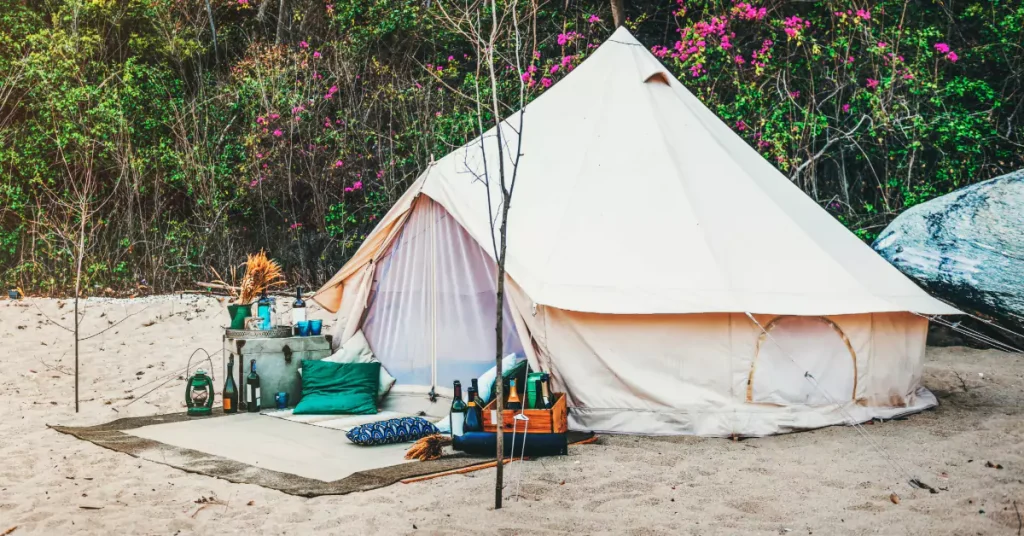 decorated camping tent - know as bell tent