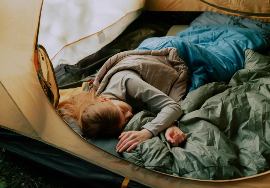 sleeping in tent shelter