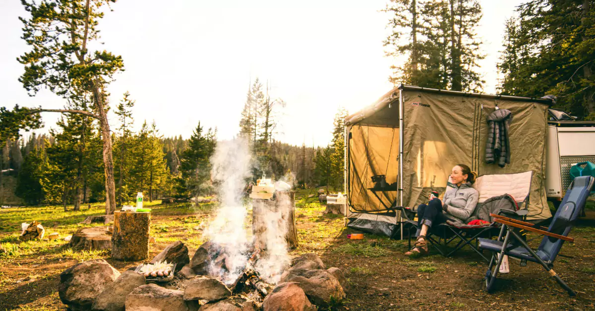 camping spot - women enjoying in outdoor camping